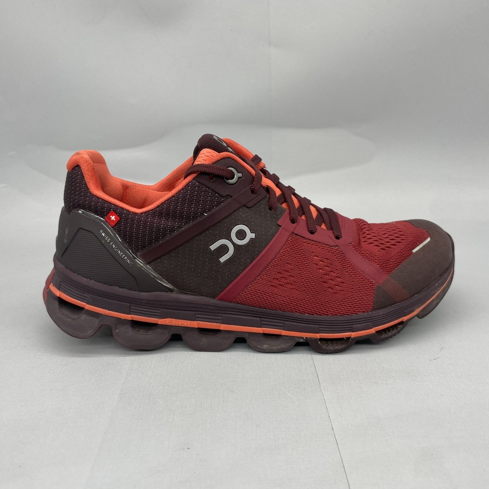 On Cloudace Womens 7.5 Road Running Shoes Ruby Lava Sneakers Gym Train Stability